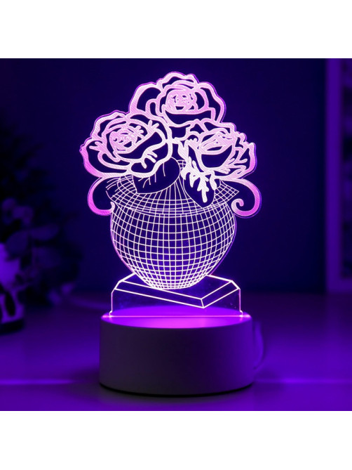 3D-светильник настольный светодиодный RISALUX «Ваза с цветами», LED, RGB, от сети