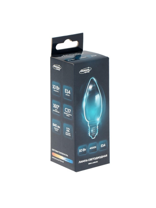 Лампа светодиодная Luazon Lighting, C37, 10 Вт, E14, 840 Лм, 4000 К, свечение нейтральное белое