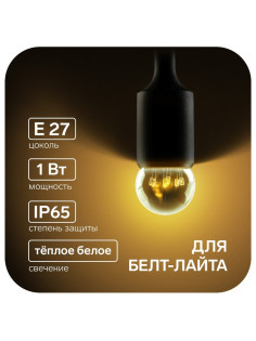 Лампа светодиодная, 6 LED, G45, Е27, 1 Вт, для белт-лайта, набор 10 шт., свечение тёплое белое