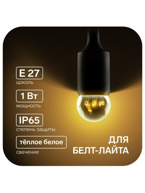 Лампа светодиодная, 6 LED, G45, Е27, 1 Вт, для белт-лайта, набор 10 шт., свечение тёплое белое