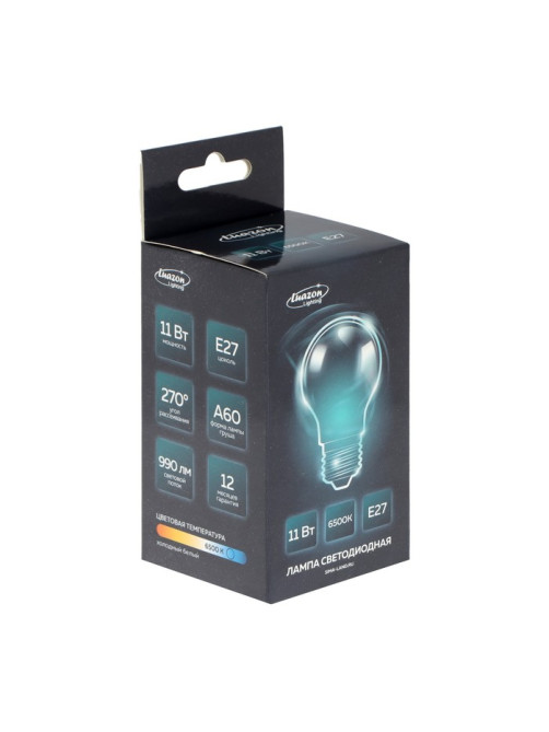 Лампа светодиодная Luazon Lighting, A60, 11 Вт, E27, 990 Лм, 6500К, свечение холодное белое