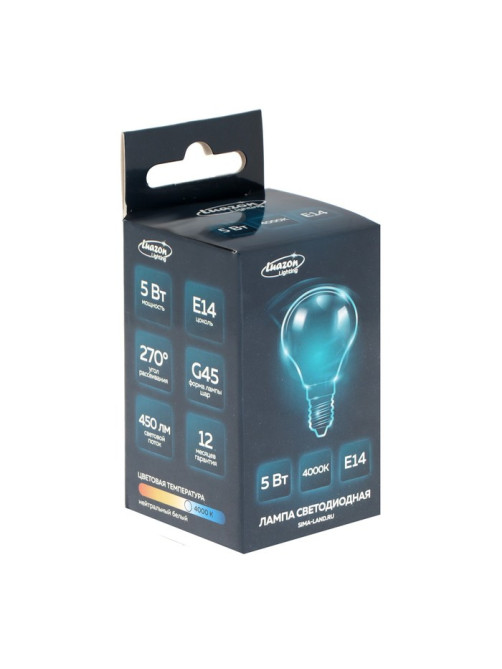 Лампа светодиодная Luazon Lighting, G45, 5 Вт, E14, 450 Лм, 4000 К, свечение нейтральное белое