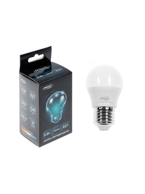Лампа светодиодная Luazon Lighting, G45, 5 Вт, E27, 450 Лм, 4000 К, свечение нейтральное белое