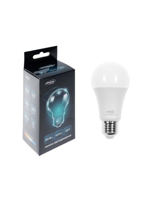 Лампа светодиодная Luazon Lighting, A60, 20 Вт, E27, 1620 Лм, 4000 К, свечение нейтральное белое