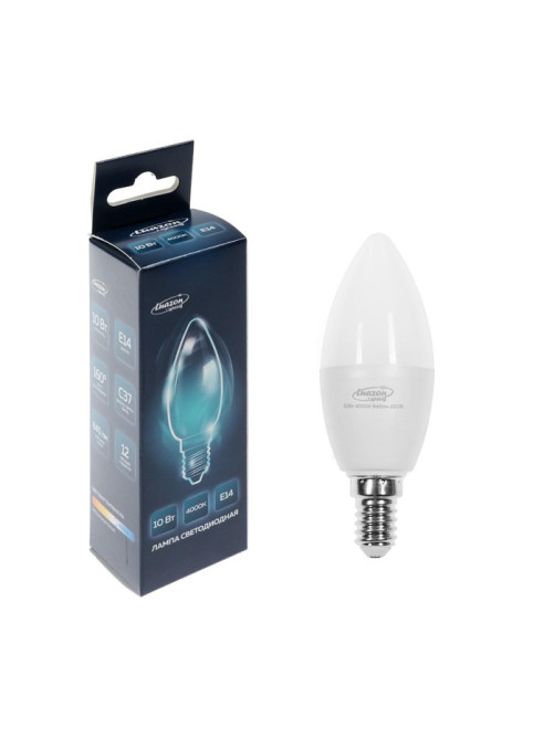 Лампа светодиодная Luazon Lighting, C37, 10 Вт, E14, 840 Лм, 4000 К, свечение нейтральное белое