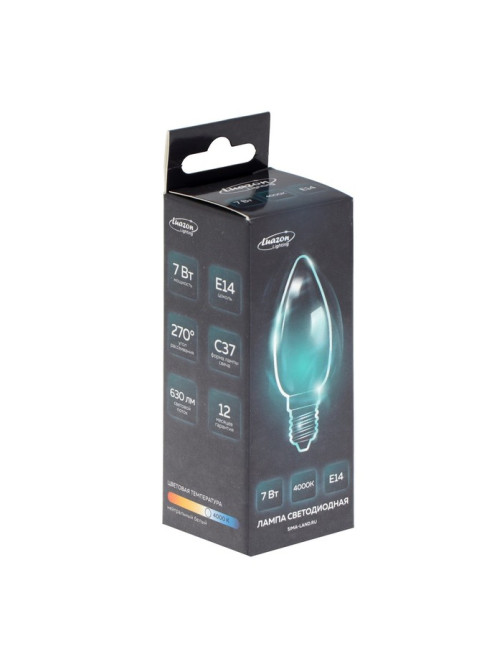 Лампа светодиодная Luazon Lighting, C37, 7 Вт, E14, 630 Лм, 4000 К, свечение нейтральное белое