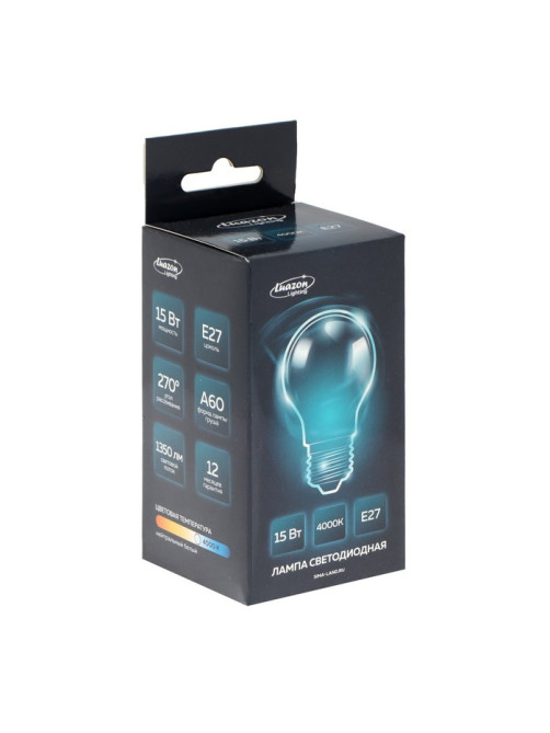 Лампа светодиодная Luazon Lighting, A60, 15 Вт, E27, 1350 Лм, 4000 К, свечение нейтральное белое