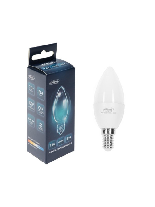 Лампа светодиодная Luazon Lighting, C37, 7 Вт, E14, 630 Лм, 4000 К, свечение нейтральное белое