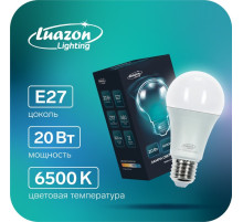 Лампа светодиодная Luazon Lighting, A60, 20 Вт, E27, 1620 Лм, 6500 К, свечение холодное белое