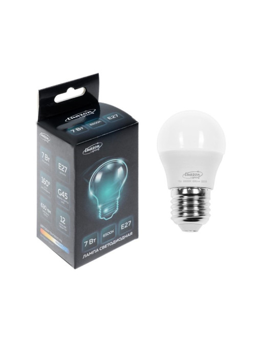 Лампа светодиодная Luazon Lighting, G45, 7 Вт, E27, 630 Лм, 6500 К, свечение холодное белое