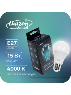 Лампа светодиодная Luazon Lighting, A60, 15 Вт, E27, 1350 Лм, 4000 К, свечение нейтральное белое