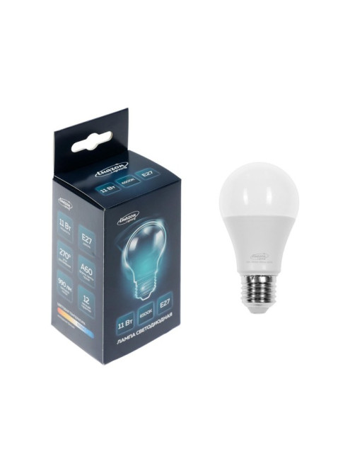 Лампа светодиодная Luazon Lighting, A60, 11 Вт, E27, 990 Лм, 6500К, свечение холодное белое
