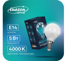 Лампа светодиодная Luazon Lighting, G45, 5 Вт, E14, 450 Лм, 4000 К, свечение нейтральное белое