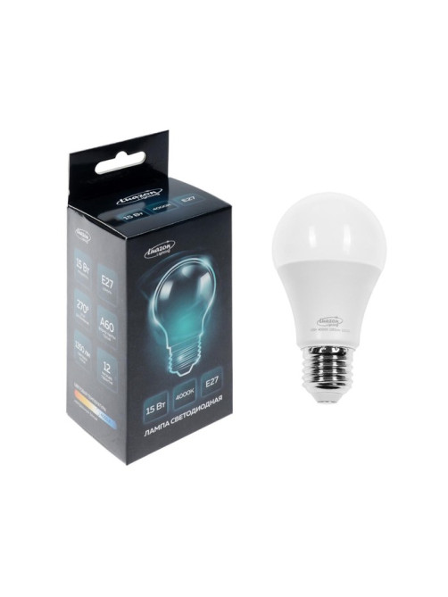 Лампа светодиодная Luazon Lighting, A60, 15 Вт, E27, 1350 Лм, 4000 К, свечение нейтральное белое