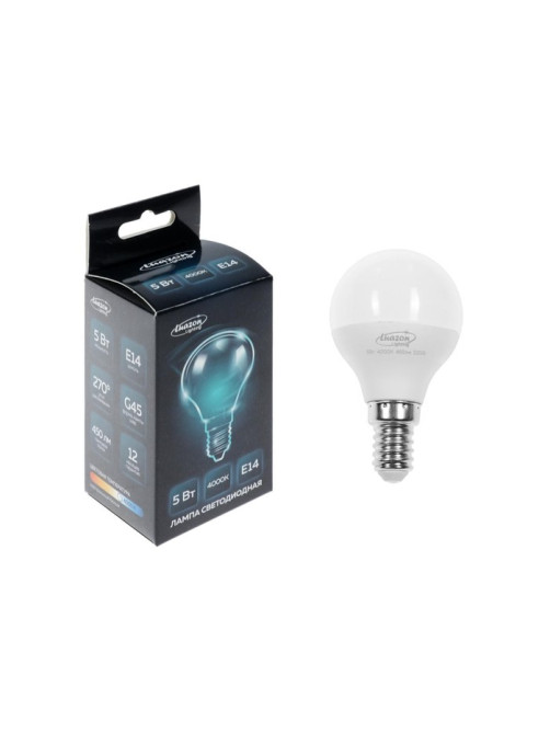 Лампа светодиодная Luazon Lighting, G45, 5 Вт, E14, 450 Лм, 4000 К, свечение нейтральное белое