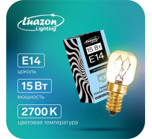 Лампа накаливания, 15 Вт, E14, 220 В, для духовых шкафов, 300°С, прозрачная