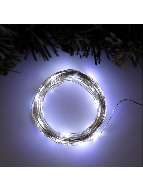 Гирлянда «Нить» 10 м, роса, IP20, серебристая нить, 100 LED, свечение белое, 12 В