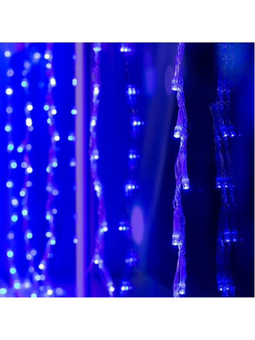 Гирлянда «Водопад» 2×1.5 м, IP20, прозрачная нить, 400 LED, свечение синее, 8 режимов, 220 В