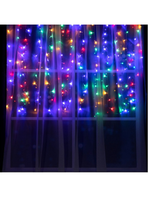 Гирлянда «Занавес» 1.5×1 м, IP20, прозрачная нить, 180 LED, свечение мульти, 8 режимов, 220 В