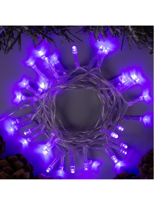 Гирлянда «Нить» 2 м, IP20, прозрачная нить, 20 LED, 2 режима, от батареек АА×3, свечение фиолетовое