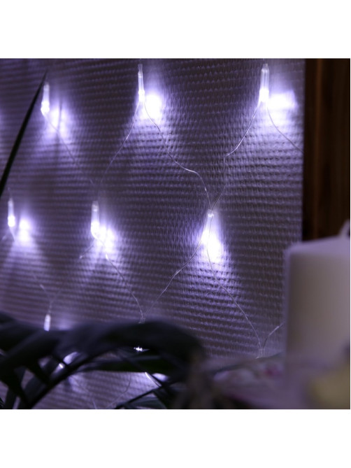 Гирлянда «Сеть» 1.6×1.6 м, IP20, прозрачная нить, 144 LED, 8 режимов, 220 В, свечение белое