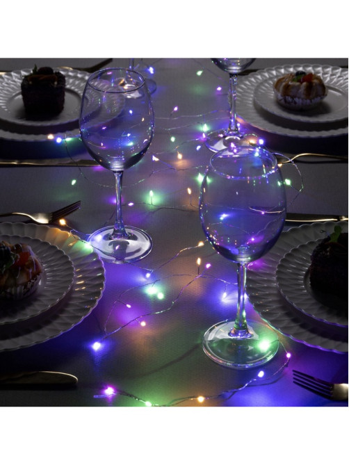 Гирлянда «Мишура» 10 м, роса, IP20, серебристая нить, 200 LED, свечение мульти, 12 В