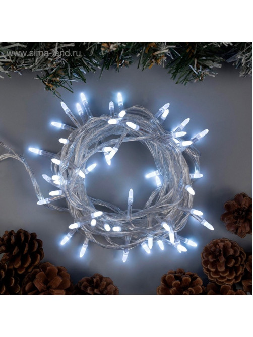 Гирлянда «Нить» 10 м с насадками «Игла», IP20, прозрачная нить, 100 LED, свечение белое, 8 режимов, 220 В
