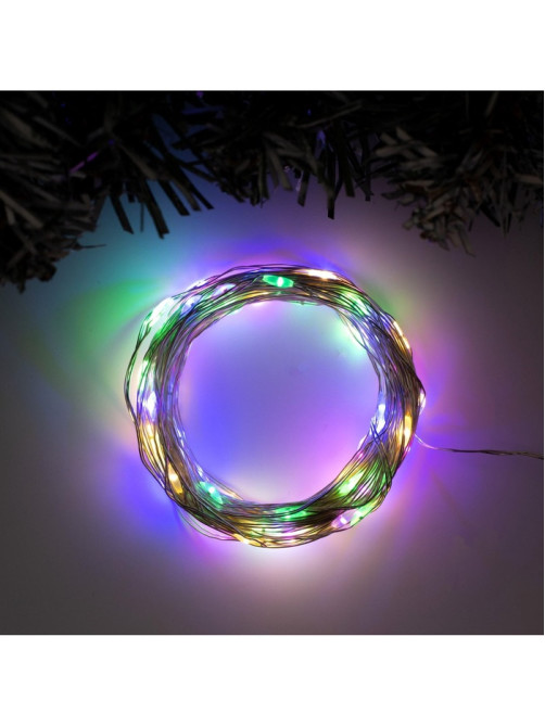 Гирлянда «Нить» 10 м, роса, IP20, серебристая нить, 100 LED, свечение мульти, 12 В