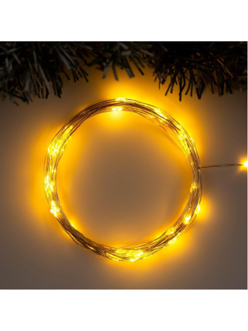 Гирлянда «Нить» 10 м, роса, IP20, серебристая нить, 100 LED, свечение жёлтое, 12 В