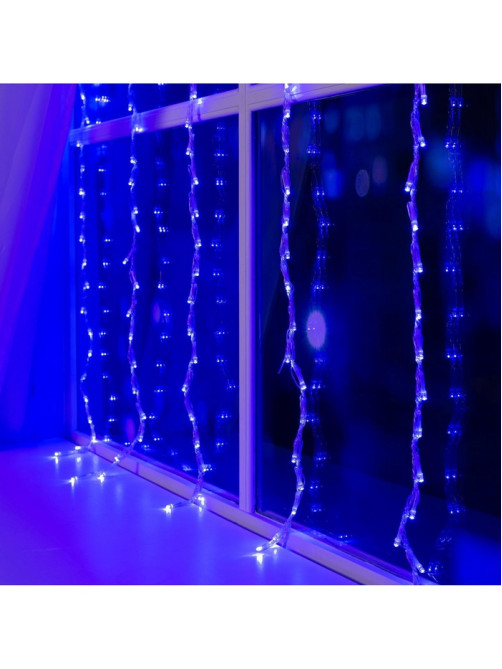 Гирлянда «Водопад» 2×1.5 м, IP20, прозрачная нить, 400 LED, свечение синее, 8 режимов, 220 В