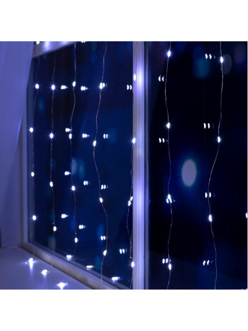 Гирлянда «Занавес» 1×1 м, роса, IP20, серебристая нить, 100 LED, свечение белое, 12 В