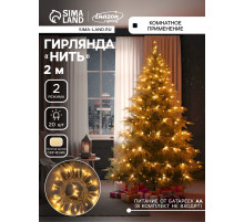 Гирлянда «Нить» 2 м, IP20, прозрачная нить, 20 LED, свечение тёплое белое, 2 режима, AAх3