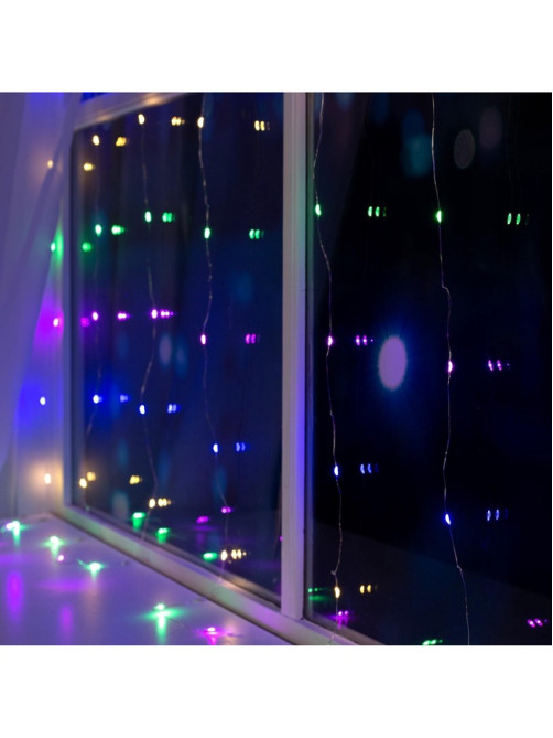 Гирлянда «Занавес» 1.6×1.6 м, роса, IP20, серебристая нить, 160 LED, свечение мульти, 8 режимов, 220 В