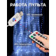 Гирлянда «Занавес» 2.8×3 м, роса на крючках, с пультом, IP20, серебристая нить, 300 LED, свечение белое, 8 режимов, USB