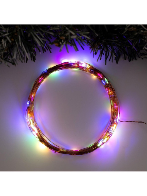 Гирлянда «Нить» 10 м, роса, IP20, медная нить, 100 LED, свечение мульти, 12 В