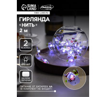 Гирлянда «Нить» 2 м роса с насадками «Снеговик», IP20, серебристая нить, 20 LED, 2 режима, батарейки ААх2 (нет в комплекте), свечение белое