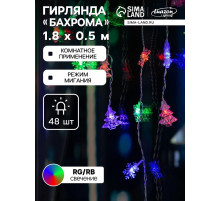 Гирлянда «Бахрома» 1.8×0.5 м с насадками «Ёлки и снежинки», IP20, прозрачная нить, 48 LED, свечение мульти (RG/RB), мигание, 220 В