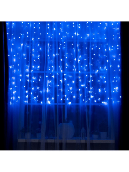 Гирлянда «Занавес» 2×1.5 м, IP20, прозрачная нить, 360 LED, свечение синее, 8 режимов, 220 В
