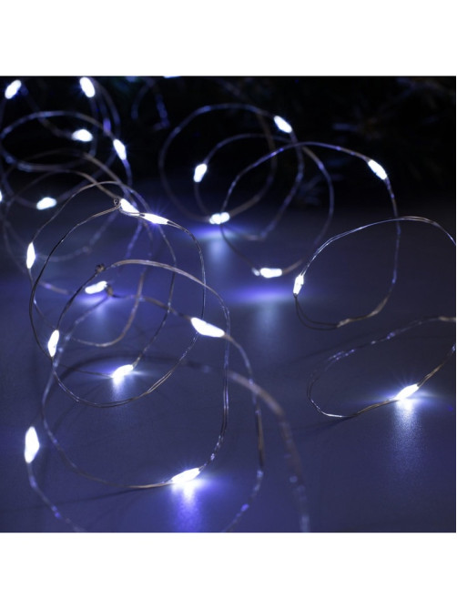Гирлянда «Нить» 5 м, роса, IP20, серебристая нить, 50 LED, 2 режима, от батареек AAх3, свечение белое