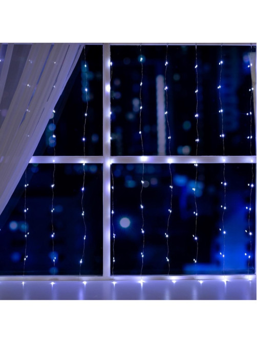 Гирлянда «Занавес» 1×1 м, роса, IP20, серебристая нить, 100 LED, свечение белое, 12 В