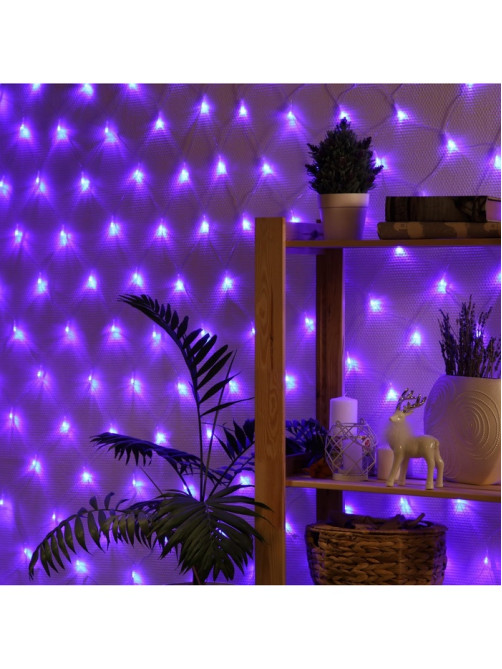 Гирлянда «Сеть» 1.6×1.6 м, IP20, прозрачная нить, 144 LED, 8 режимов, 220 В, свечение синее