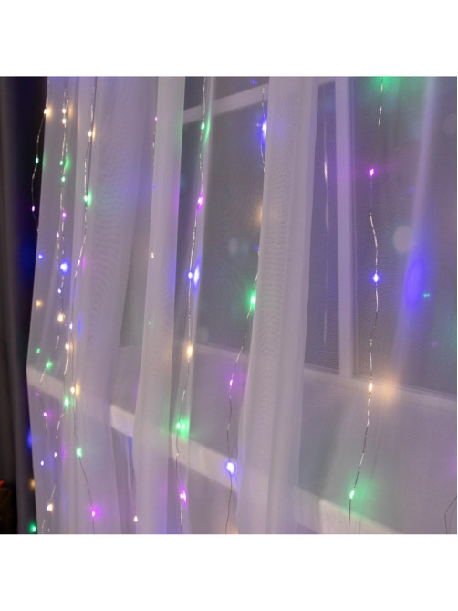 Гирлянда «Занавес» 2×3 м, роса, IP20, серебристая нить, 450 LED, свечение мульти, 8 режимов, 220 В