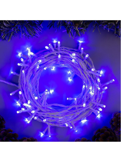 Гирлянда «Нить» 10 м, IP20, белая нить, 100 LED, 8 режимов, 220 В, свечение синее