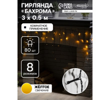 Гирлянда «Бахрома» 3×0.5 м, IP20, тёмная нить, 80 LED, свечение жёлтое, 8 режимов, 220 В