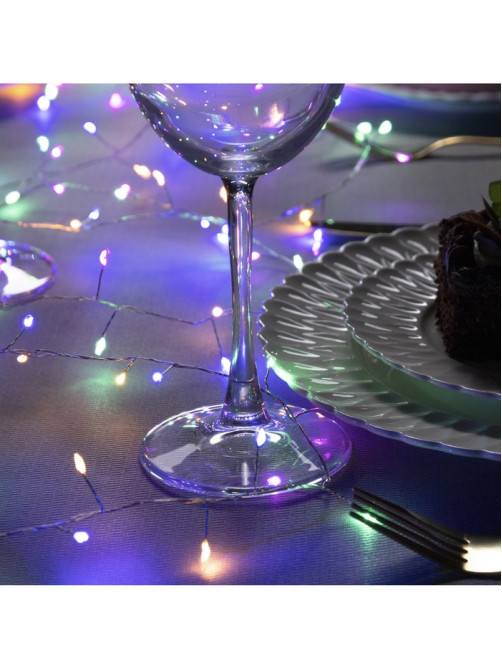 Гирлянда «Мишура» 5 м, роса, IP20, серебристая нить, 200 LED, свечение мульти, 12 В