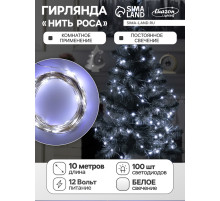 Гирлянда «Нить» 10 м, роса, IP20, серебристая нить, 100 LED, свечение белое, 12 В