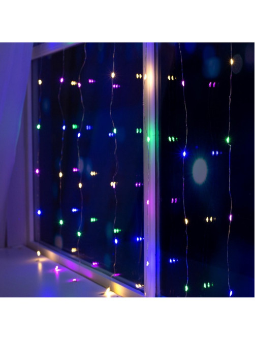 Гирлянда «Занавес» 1×1 м, роса, IP20, серебристая нить, 100 LED, свечение мульти, 12 В