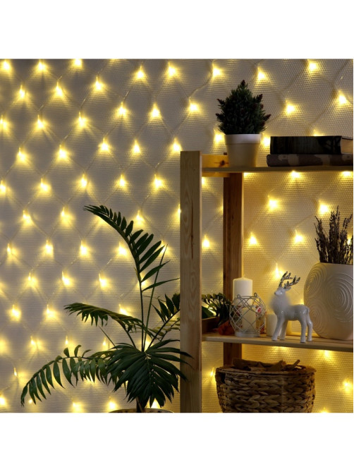 Гирлянда «Сеть» 1.6×1.6 м, IP20, прозрачная нить, 144 LED, свечение тёплое белое, 8 режимов, 220 В
