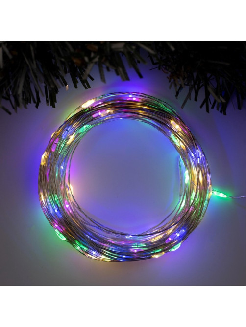Гирлянда «Нить» 20 м, роса, IP20, серебристая нить, 200 LED, свечение мульти, 12 В