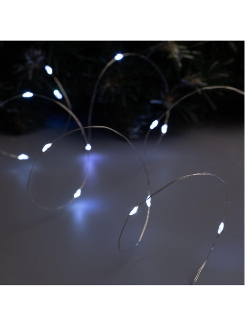 Гирлянда «Нить» 2 м роса, IP20, серебристая нить, 20 LED, батарейки CR2032×2 (в комплекте), свечение белое